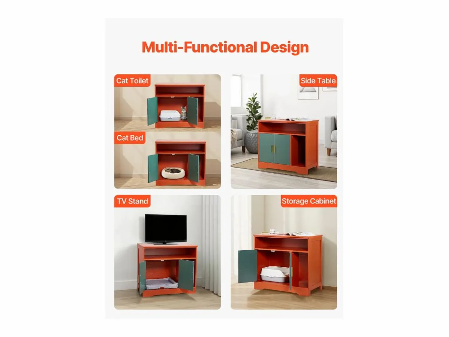 Higiene Y Cuidado De Mascotas * Mueble para Caja de Arena SucceBuy Gato Armario Esconder Casa de Baño de Gato Interior Moderno, Nicho Esconder-arena en Madera, Compatible, 79,2x43x71 cm, Verde
