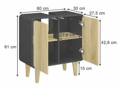 Mueble bajo lavabo antracita/roble 60x30x61 arla < Vicco Sale