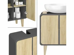 Mueble bajo lavabo antracita/roble 60x30x61 arla < Vicco Sale