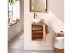 BERAH GETAH Mueble De Aseo | Mueble bajo lavabo de madera de teca maciza flotante 40 cm