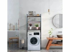 AHD Mueble Para Lavadora * Mueble baño para lavadora, secadora y WC 3 estantes 63x24x157 h Tamiq - Marrón - Negro Marru00f3n