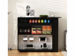 Hauss Spole Mueble Bar * Mueble bar giratorio con enchufes, iluminación LED y tablero perforado - Negro