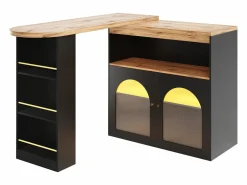 Hauss Spole Mueble Bar * Mueble bar giratorio con iluminación LED y 2 puertas de cristal - y natural claro Negro