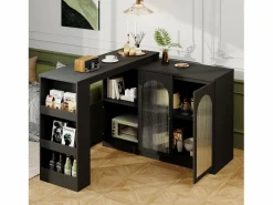 Hauss Spole Mueble Bar * Mueble bar giratorio con 3 puertas, 2 de ellas de cristal, estantes abiertos incluidos, cuerpo - 120x40x103cm Negro