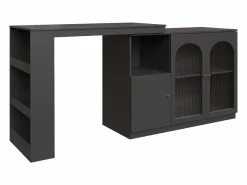 Hauss Spole Mueble Bar * Mueble bar giratorio con 3 puertas, 2 de ellas de cristal, estantes abiertos incluidos, cuerpo - 120x40x103cm Negro
