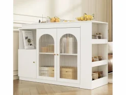 Hauss Spole Mueble Bar * Mueble bar giratorio con 3 puertas, 2 de ellas de cristal, estantes abiertos incluidos, cuerpo - 120x40x103cm Blanco