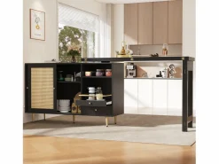 Hauss Spole Mueble Bar | Mueble bar giratorio con 2 puertas correderas de ratán y cajón -