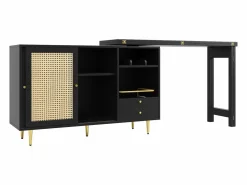Hauss Spole Mueble Bar | Mueble bar giratorio con 2 puertas correderas de ratán y cajón -