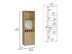 TuHome Vitrina * Mueble Bar Prana en melamina con 4 estantes , 2 puertas , 4 portabotellas y 6 portacopas , , 180 cm X 58.4 cm X 37 cm Beige