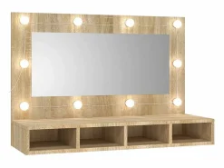 vidaxl Mueble De Pared Para Baño | Mueble con espejo y luces LED color roble Sonoma 90x31,5x62 cm