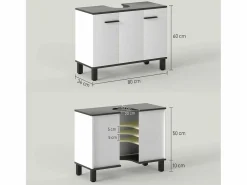 Homcom Mueble De Aseo | Mueble de baño Amalfi 2 puertas blanco/ 60x80x34 cm