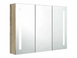 vidaxl Mueble De Pared Para Baño | Mueble de baño con espejo LED color roble 89x14x62 cm