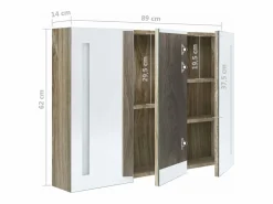 vidaxl Mueble De Pared Para Baño | Mueble de baño con espejo LED color roble 89x14x62 cm
