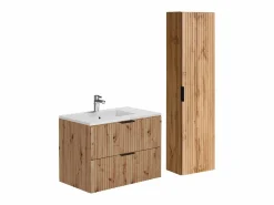 Vente-unique Conjunto De Baño | Mueble de baño con lavabo para empotrar y columna, Natural claro, An80 cm, ZEVARA