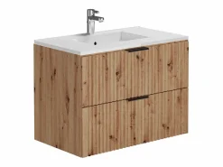 Vente-unique Conjunto De Baño | Mueble de baño con lavabo para empotrar y columna, Natural claro, An80 cm, ZEVARA