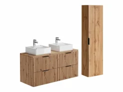 Vente-unique Conjunto De Baño | Mueble de baño con lavabo sobre encimera y columna, Natural claro, An120 cm, ZEVARA