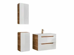 Vente-unique Conjunto De Baño | Mueble de baño con lavabo y columnas, 80 cm, color natural y blanco, ARUBA