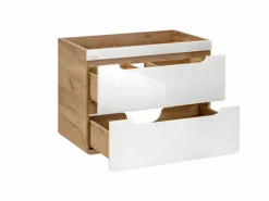 Vente-unique Conjunto De Baño | Mueble de baño con lavabo y columnas, 80 cm, color natural y blanco, ARUBA