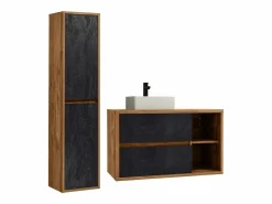 Vente-unique Conjunto De Baño | Mueble de baño con lavabo y columna, color natural y antracita, TIKITIKI