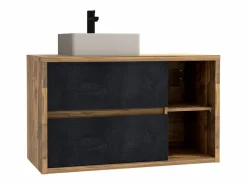 Vente-unique Conjunto De Baño | Mueble de baño con lavabo y columna, color natural y antracita, TIKITIKI