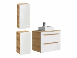 Vente-unique Conjunto De Baño | Mueble de baño con lavabo y columnas, 80 cm, color natural y blanco, ARUBA