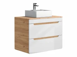 Vente-unique Conjunto De Baño | Mueble de baño con lavabo y columnas, 80 cm, color natural y blanco, ARUBA