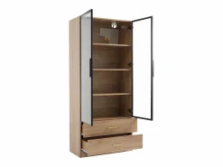 Hauss Spole Mueble De Pared Para Baño * Mueble de baño con 2 puertas de cristal y 2 cajones, LED incluido, cuerpo natural claro - 75x34,5x170cm Color natural claro