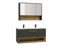 Vente-unique Conjunto De Baño | Mueble de baño doble lavabo suspendido con armario de toilette, 120 cm, YANGRA