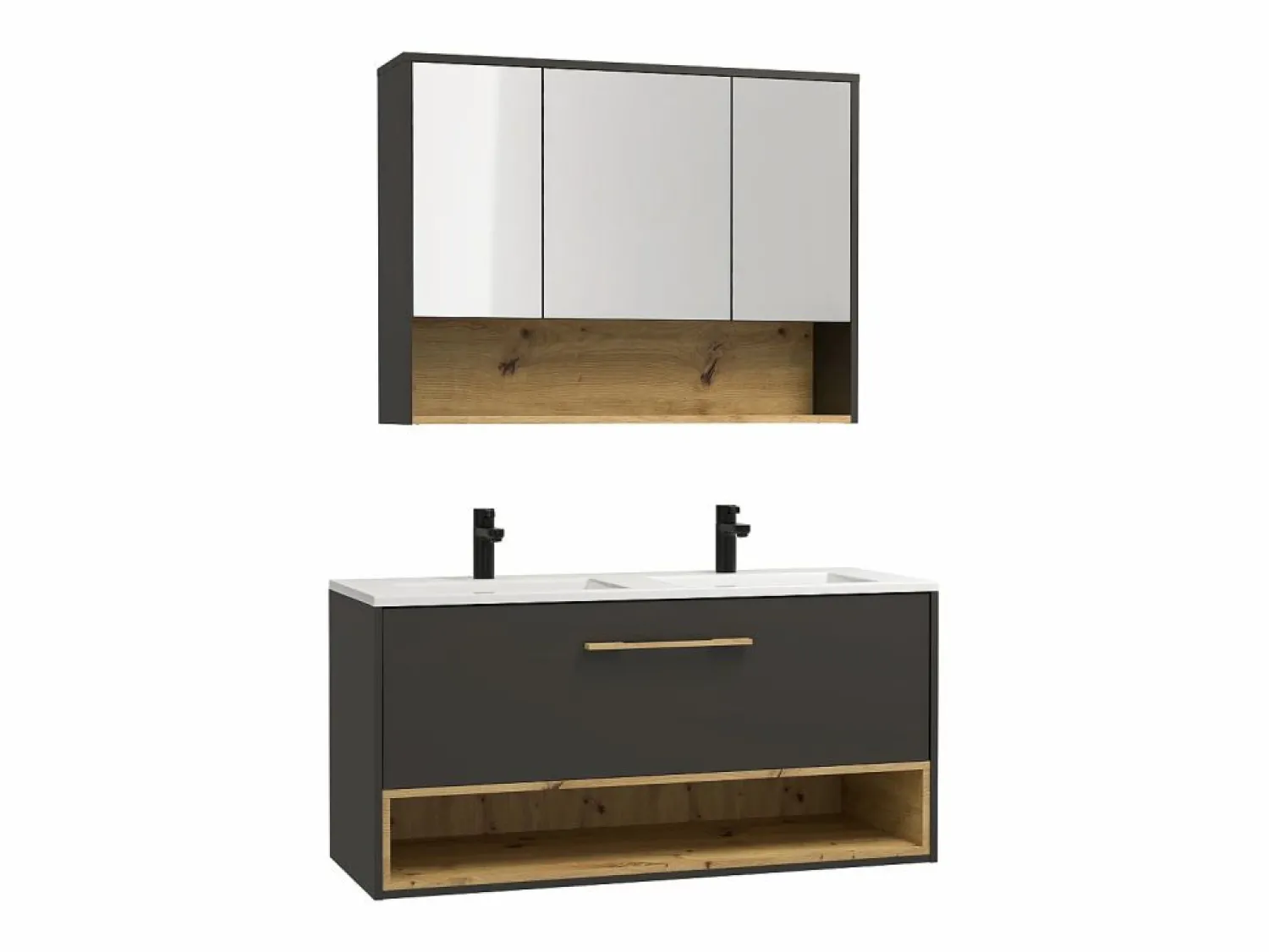 Vente-unique Conjunto De Baño | Mueble de baño doble lavabo suspendido con armario de toilette, 120 cm, YANGRA