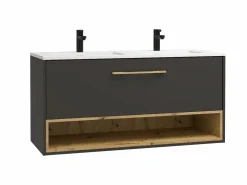 Vente-unique Conjunto De Baño | Mueble de baño doble lavabo suspendido con armario de toilette, 120 cm, YANGRA