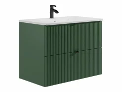 Vente-unique Conjunto De Baño | Mueble de baño estriado con lavabo de encastre y columna, mate, 80 cm, ZEVINI