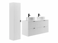 Vente-unique Conjunto De Baño | Mueble de baño estriado, lavabo sobre encimera redondo y columna, mate, 120cm ZEVINI