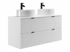 Vente-unique Conjunto De Baño | Mueble de baño estriado, lavabo sobre encimera redondo y columna, mate, 120cm ZEVINI