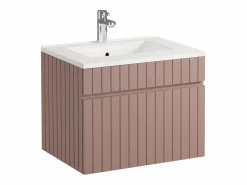 Vente-unique Conjunto De Baño | Mueble de baño estriado rosa con lavabo encastrado y columna, 60 cm, SATARA