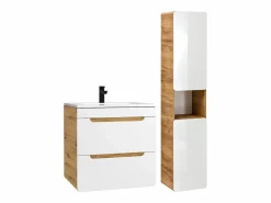 Vente-unique Conjunto De Baño | Mueble de baño flotante 60 cm natural con lavabo encastrado y armario - ARUBA