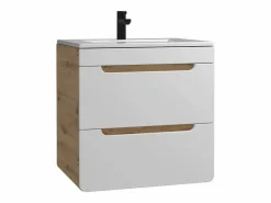 Vente-unique Conjunto De Baño | Mueble de baño flotante 60 cm natural con lavabo encastrado y armario - ARUBA