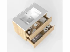 Mueble de baño flotante con lavabo, 79 x 44.5 x 52 cm,Color Roble,Con 2 Cajones, Muebles de Alta Calidad, < Aica Online