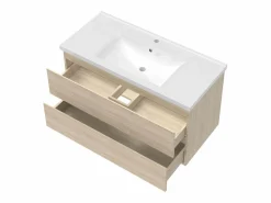 Mueble de baño flotante con lavabo, 99 x 44.5 x 52 cm,Color Roble,Con 2 Cajones, Muebles de Alta Calidad, < Aica New