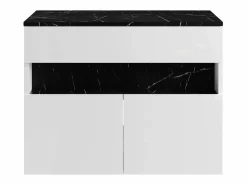 Vente-unique Mueble De Lavabo | Mueble de baño flotante con luces LED y encimera - Blanco y natural oscuro - Ancho 80 cm - POZEGA