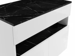 Vente-unique Mueble De Lavabo | Mueble de baño flotante con luces LED y encimera - Blanco y natural oscuro - Ancho 80 cm - POZEGA