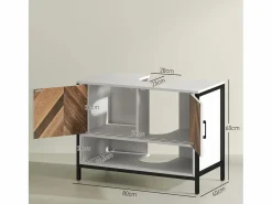 Homcom Mueble De Aseo | Mueble de baño Kitte 2 puertas y un compartimento blanco/natural 60x80x40 cm
