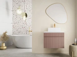 Vente-unique Mueble De Lavabo | Mueble de baño suspendido en rosa con tabla, 60 cm, SATARA