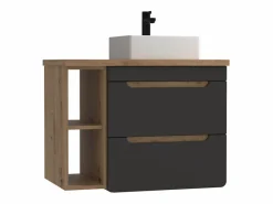 Mueble de baño suspendido + lavabo - Gris antracita y madera -Cuarto de baño- 80cm - ARUBA < Vente-unique Outlet