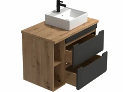 Mueble de baño suspendido + lavabo - Gris antracita y madera -Cuarto de baño- 80cm - ARUBA < Vente-unique Outlet