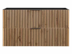 Vente-unique Mueble De Lavabo | Mueble de baño suspendido, natural claro y negro, 100 cm, MADELA