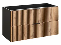 Vente-unique Mueble De Lavabo | Mueble de baño suspendido, natural claro y negro, 100 cm, MADELA
