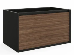 Vente-unique Mueble De Lavabo | Mueble de baño suspendido rayado - Color natural oscuro y negro - 80 cm - BANIVA
