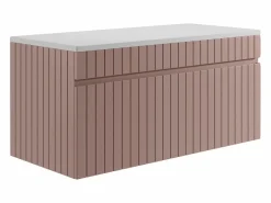 Vente-unique Mueble De Lavabo * Mueble de baño suspendido rayado rosa con tablero, 100 cm, SATARA Rosa palo