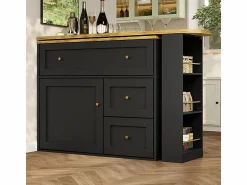 DripeX Mueble Bar | Mueble de bar extensible giratorio - con 2 puertas, 2 cajones y 3 nichos - MDF - 138/204×39×105cm -