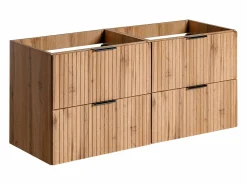 Mueble de lavabo suspendido con acabado ranurado, natural claro, 120 cm de ancho, ZEVARA < Vente-unique